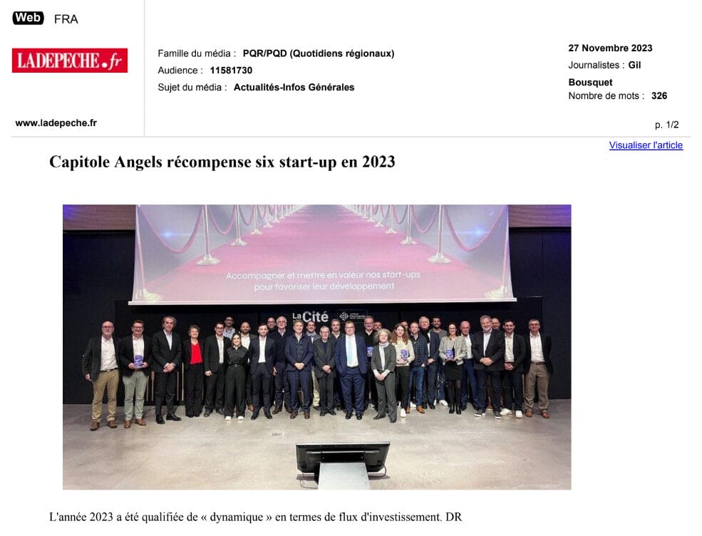 Capitole Angels récompense six start-up en 2023