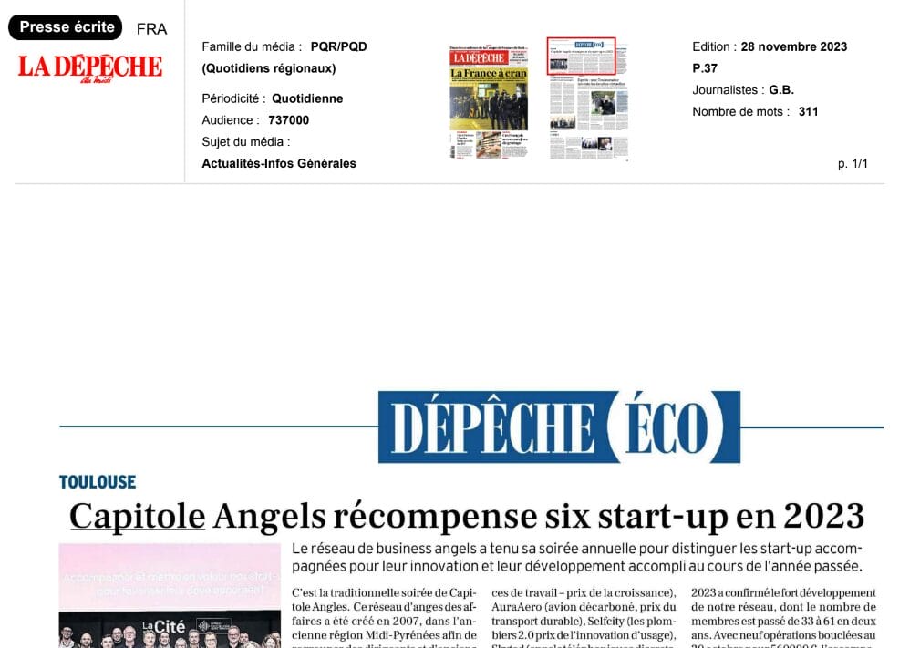 Capitole Angels récompense six start-up en 2023 - La Dépêche du Midi