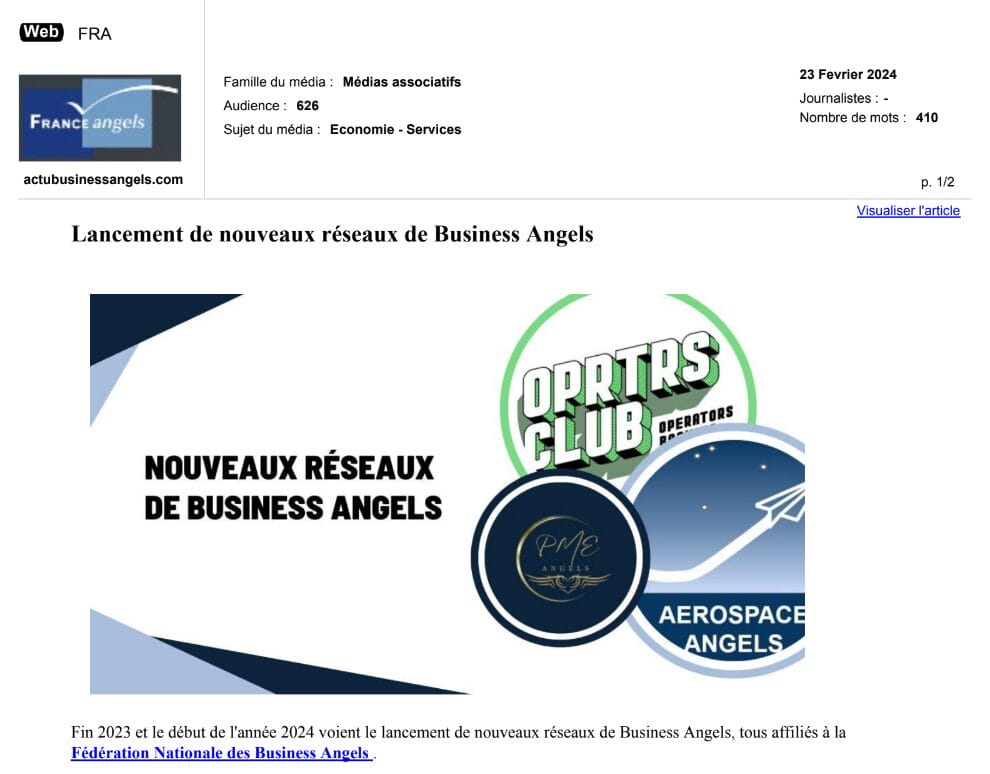 Lancement de nouveaux réseaux de Business Angels