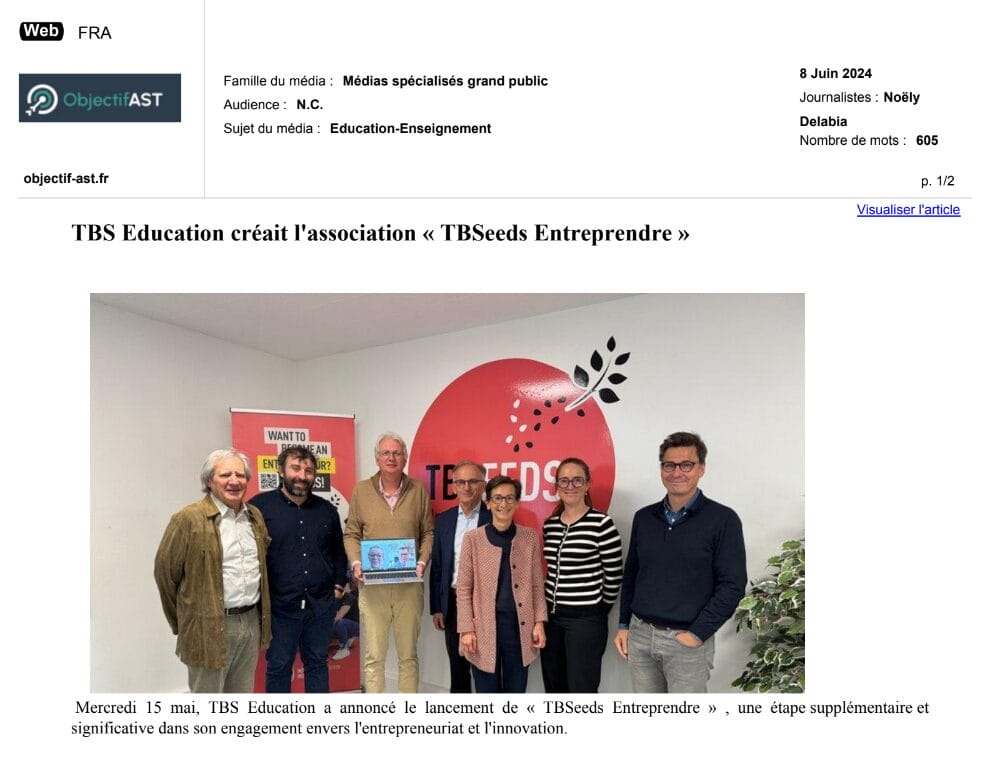 TBS Education créait l'association « TBSeeds Entreprendre »