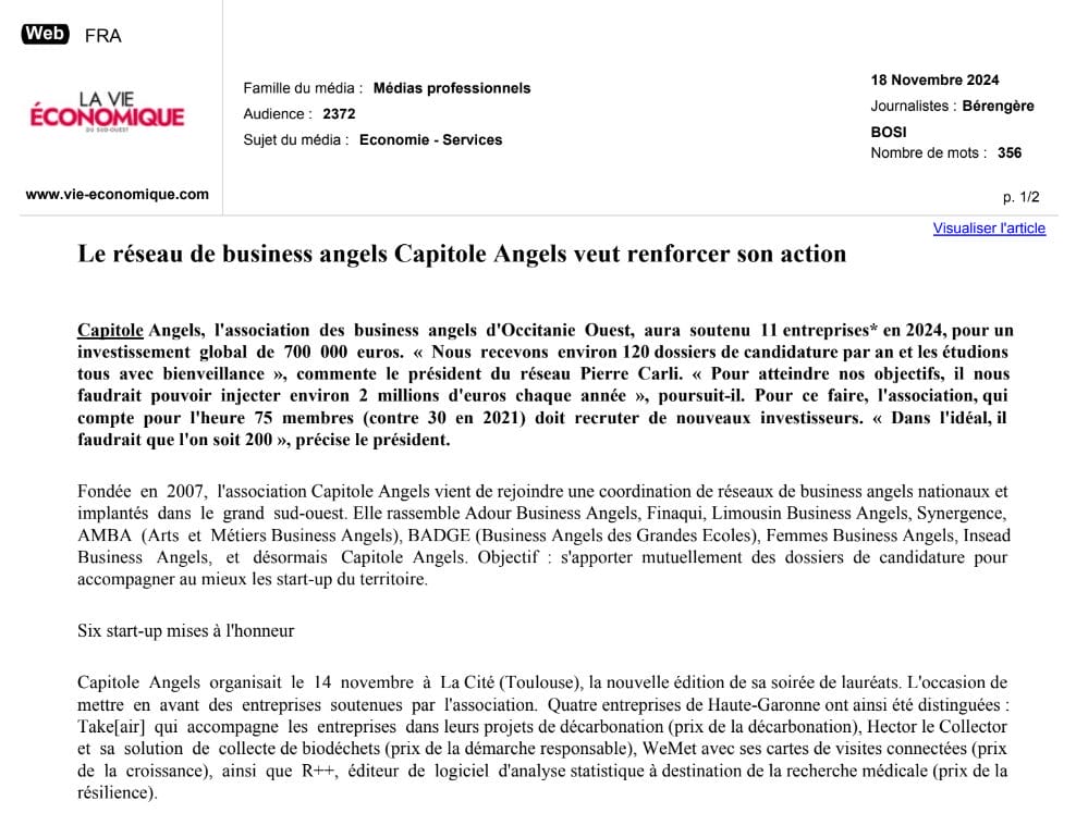 Le réseau de business angels Capitole Angels veut renforcer son action