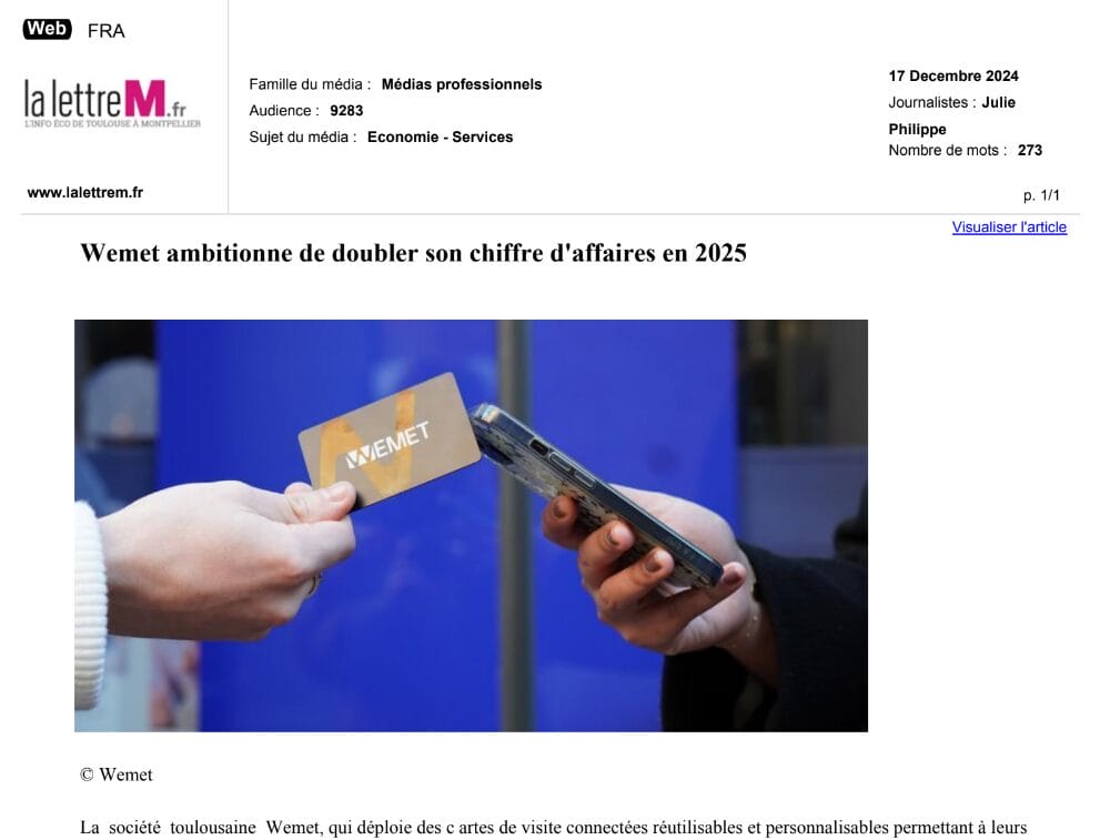 Wemet ambitionne de doubler son chiffre d'affaires en 2025